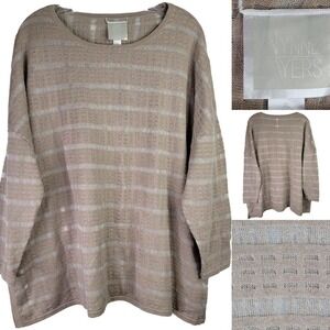 WynneLayers Open Stitch Sweater Knit Popover Neutral Beige Size XL Lagenlook